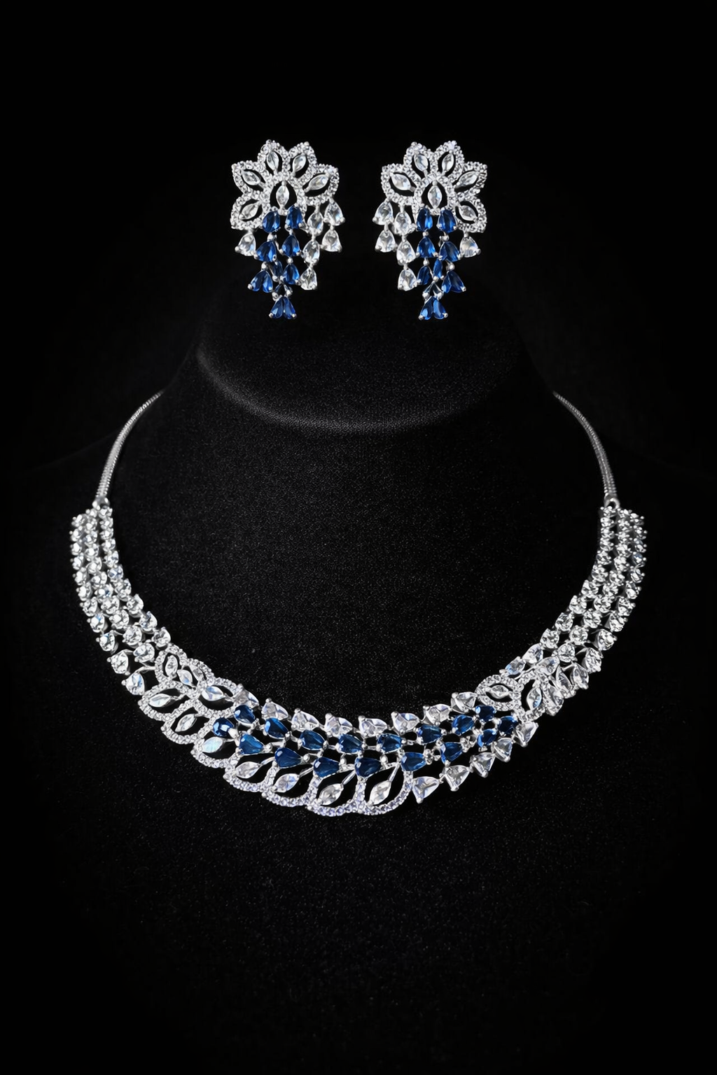 Annaya Blue Sapphire AD Necklace Set with Earrings